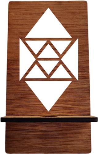 Djemzy - telefoonstandaard - houten telefoonhouder - Telefoonhouder met driehoekjes - donkkerrood hout - 3.6 mm multiplex