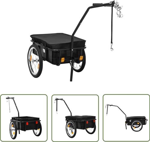 The Living Store Fietstrailer/trekwagen 155x60x83 cm staal zwart - Fietstrailer - Fietskar - Trekkingwagen - Transportkar - Fietsaccessoires