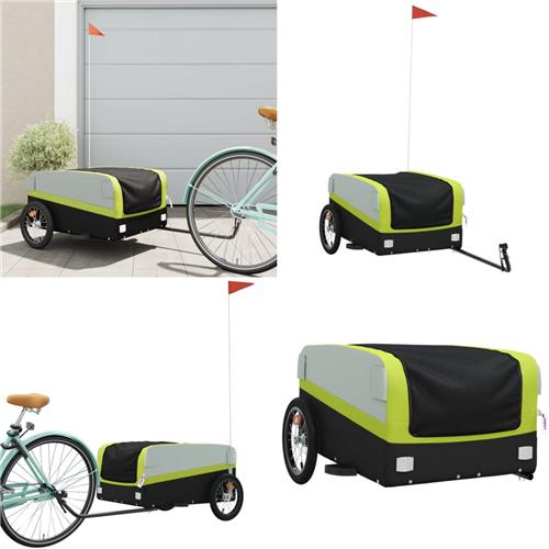vidaXL Fietstrailer 45 kg ijzer zwart en groen - Fietstrailer - Fietstrailers - Fiets Trailer - Fiets Transportkar