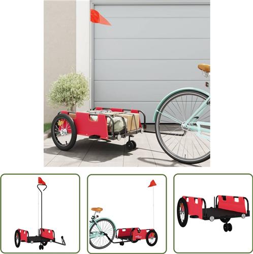 The Living Store Fietstrailer oxford stof en ijzer rood - Fietstrailer - Fietskar - Transportfiets - Kinderwagen - Bakfiets