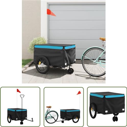 The Living Store Fietstrailer 45 kg ijzer zwart en blauw - Fietskar - Transportwagen - Zwaar Transport - Fietsaccessoire - Trekker