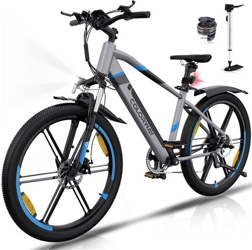 Colorway Elektrische Fiets BK7S - 26Inch Mountain EBike met Afneembare 36V 12Ah Lithium Batterij - City Commuter E-Bike met 250W Motor - 7 Versnellingen - IP54 Waterdicht
