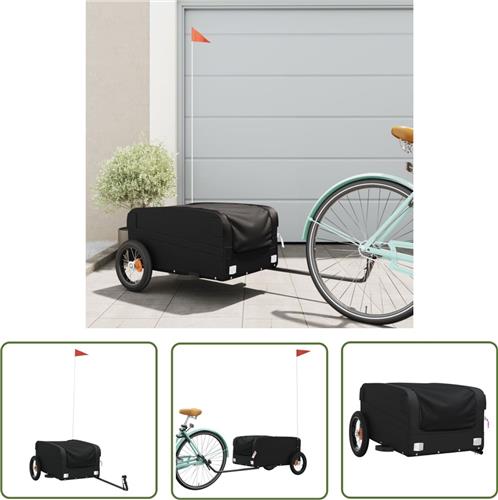 The Living Store Fietstrailer 30 kg ijzer zwart - Fietskar - Transportfiets - Fietsbak - Transportwagen - Karretje