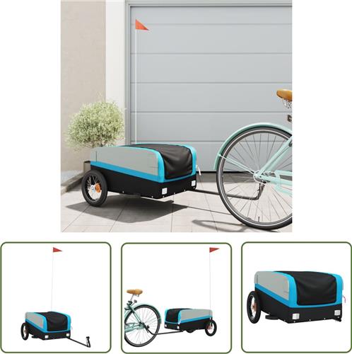 The Living Store Fietstrailer 30 kg ijzer zwart en blauw - Fietskar - Fietsenrek - Karretje - Bakfiets - Transportwagen