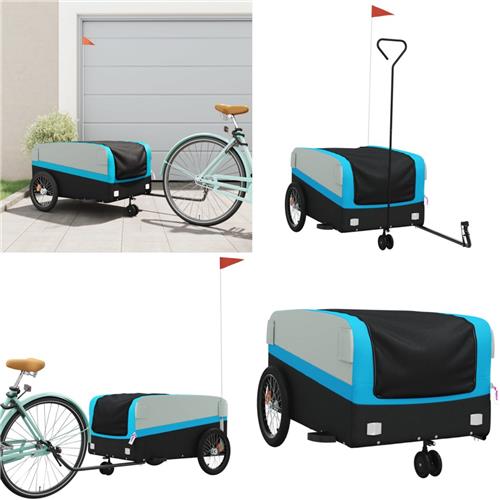 vidaXL Fietstrailer 45 kg ijzer zwart en blauw - Fietstrailer - Fietstrailers - Fiets Trailer - Fiets Duwkar
