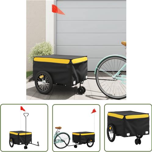 The Living Store Fietstrailer 45 kg ijzer zwart en geel - Fietskar - Transportwagen - Fietsbak - Fietstrolley - Bakfietsen