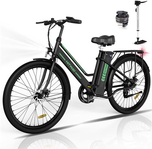 Hitway Elektrische Fiets BK8SP - 26 Inch City Commuter EBike met Afneembare 36V 10.4Ah Lithium Batterij - E-Bike met 250W Motor - Damesfiets - IP54 Waterdicht - Met fietstas