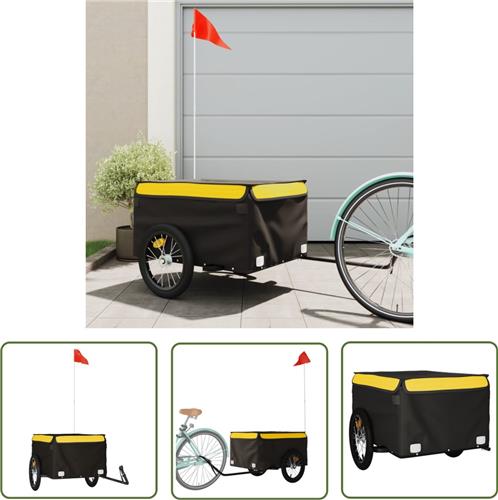 The Living Store Fietstrailer 45 kg ijzer zwart en geel - Fietskar - Fietstrolley - Transportwagen - Fietsaccessoire - Zwaar Vervoer
