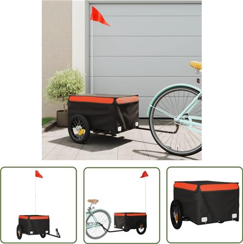 The Living Store Fietstrailer 30 kg ijzer zwart en oranje - Fietskar - Transportwagen - Fietsbak - Karretje - Zwaar Belastbaar