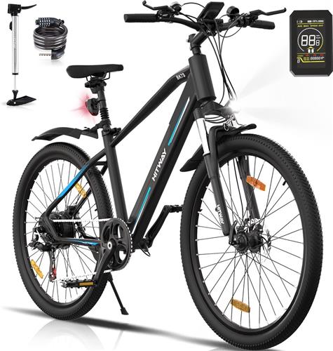 Hitway Elektrische Fiets BK7S - 26Inch Mountain EBike met Afneembare 36V 12Ah Lithium Batterij - City Commuter E-Bike met 250W Motor - 7 Versnellingen - IP54 Waterdicht