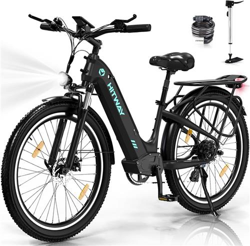 Hitway Elektrische Fiets BK16 - 26*3.0 Inch City Commuter EBike met Afneembare 48V 18Ah Lithium Batterij - Mountain E-Bike met 250W Motor - 7 Versnellingen - IP54 Waterdicht