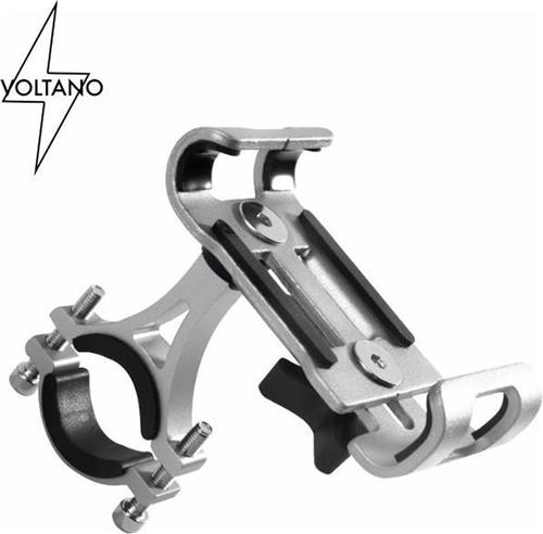 Voltano Telefoonhouder Fiets  Roestvrij Aluminium  Universeel - 360 ° Graden Draaibaar  Voor Alle Telefoons van 6,8 CM  9,2 CM  Onder Andere voor Iphone X, XR, XS, 8/8Plus, 7/7Plus, 6S/6Splus, Samsung Galaxy S9, S8, S7 en Meer - Zilver