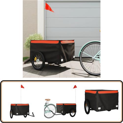 vidaXL Fietstrailer 45kg Zwart/Oranje Fietstrailer - Fietskar - Transportfiets - Zware Lasten - Fietsaccessoires