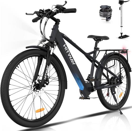 Hitway Elektrische Fiets BK3MS - 26*3.0 Inch Mountain EBike met Afneembare 48V 15Ah Lithium Batterij - City Commuter E-Bike met 250W Motor - 7 Versnellingen - IP54 Waterdicht