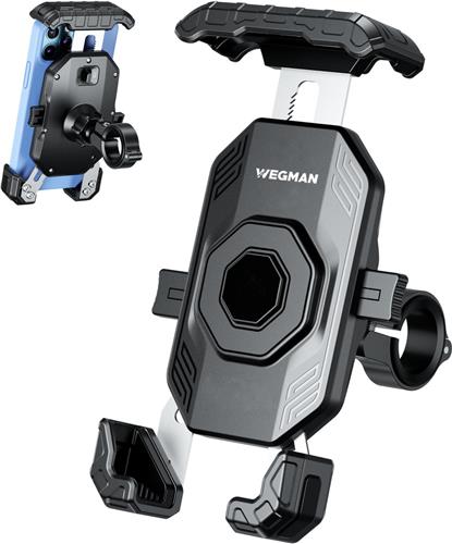 Wegman Telefoonhouder Fiets - Supersnelle en Eenvoudige Bediening - Anti Schok Laag - Safety Lock - Geschikt voor Fiets, Fatbike, Elektrische Fiets & Scooter - GSM Houder Fiets - Smartphonehouder - Fiets Telefoonhouder