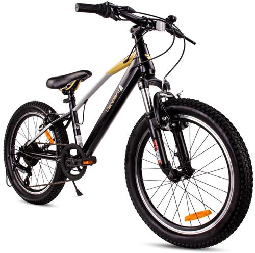 Verdant Kinderfiets voor jongens van 6 tot 10 jaar, 20 inch, 6 versnellingen, Shimano kinderfiets, verstelbare hoogte (Zwart en Goud)