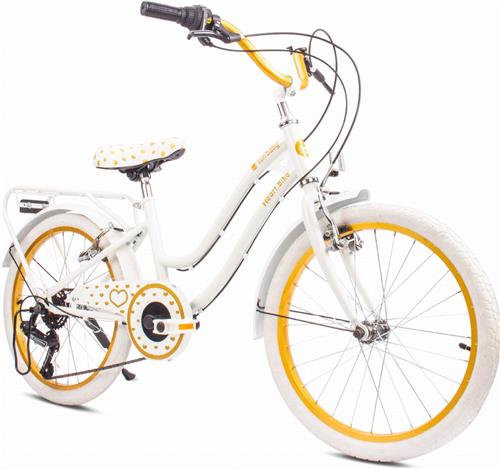 Heart Bike Fiets voor een meisje van 6 tot 10 jaar, 20 inch Wit goud, 6 versnellingen Shimano, kinderfiets in hoogte verstelbaar