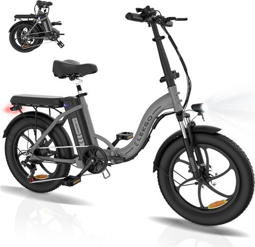 ELEKGO Elektrische Fiets EG06S - 20*3.0 Inch Fat Tire City Commuter EBike met Afneembare 36V 12Ah Lithium Batterij - Opvouwbaar Mountain E-Bike met 250W Motor - 7 Versnellingen - IP54 Waterdicht