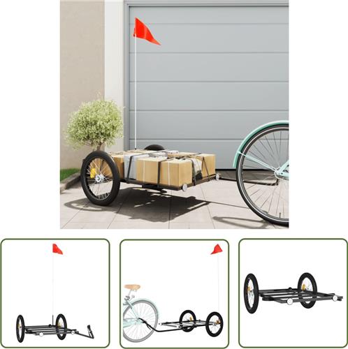 The Living Store Fietstrailer 135x68x37 cm ijzer zwart - Fietskar - Fietstrailer - Transportwagen - Zwaar Vervoer - Fietsaccessoires