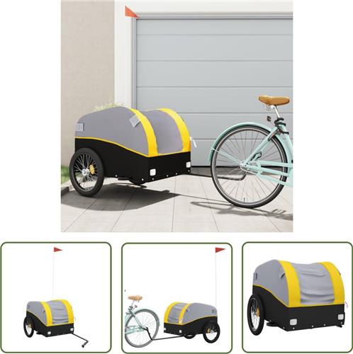 The Living Store Fietstrailer 45 kg ijzer zwart en geel - Fietstrailer - Fietskar - Transportfiets - Karretje - Bakfiets
