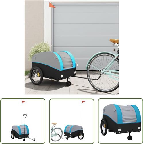 The Living Store Fietstrailer 45 kg ijzer zwart en blauw - Fietskar - Transportwagen - Fietstrolley - Fietsrek - Vervoermiddel