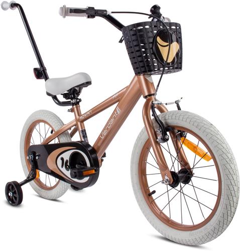 Verdant Bike Kinderfiets voor jongens van 4 tot 6 jaar, 16 inch Cappuccino, leeftijd 3 tot 6 jaar, met zijwieltjes, duwstang, handrem