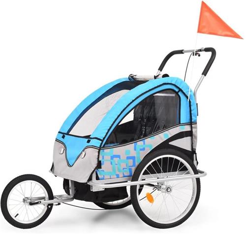 vidaXL - Fietstrailer - en - kinderwagen - 2-in-1 - blauw - en - grijs