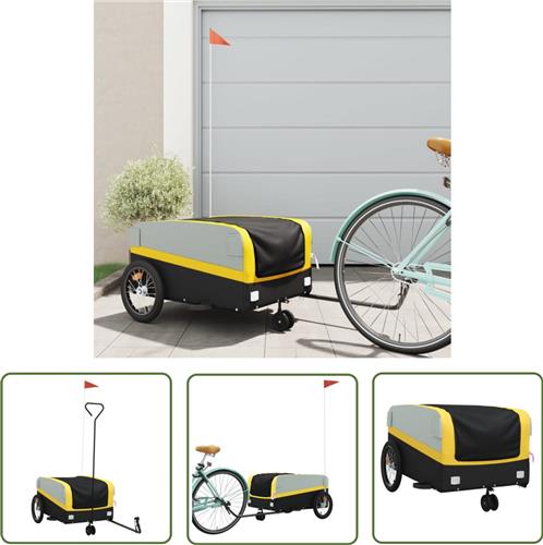 The Living Store Fietstrailer 45 kg ijzer zwart en geel - Fietskar - Fietstrailer - Fietsaanhangwagen - Zwaar Transport - Ijzeren Kar