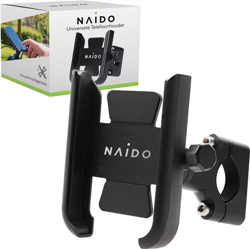Naido® Telefoonhouder voor Fiets en Motor - 360 graden rotatie - GSM Houder Fiets - Fietshouder - Fiets Accessoires - Aluminium - Zwart