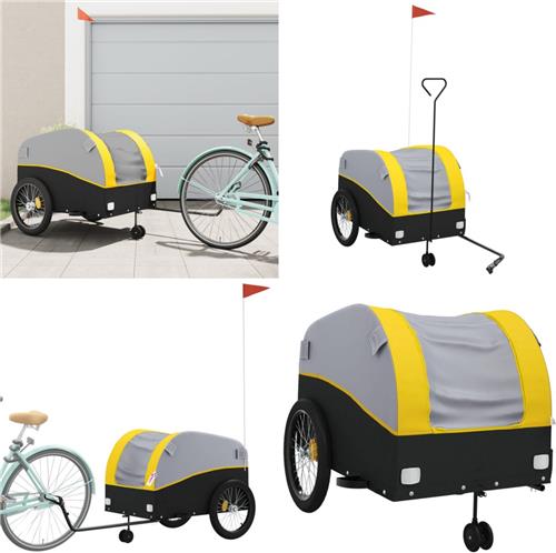 vidaXL Fietstrailer 45 kg ijzer zwart en geel - Fietstrailer - Fietstrailers - Fiets Trailer - Fiets Duwkar