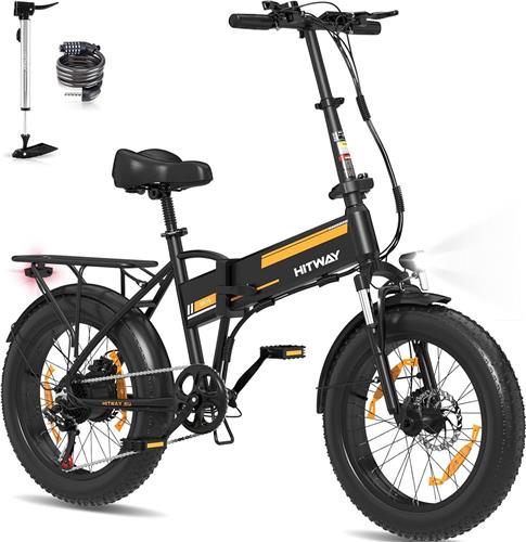 Hitway Elektrische Fiets BK10SP - 20*4.0 Inch Fat Tire City Commuter EBike met Afneembare 48V 13Ah Lithium Batterij - Opvouwbaar Mountain E-Bike met 250W Motor - 7 Versnellingen - IP54 Waterdicht