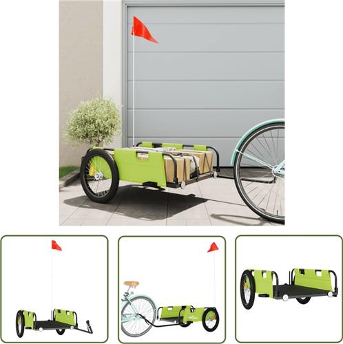 The Living Store Fietstrailer oxford stof en ijzer groen - Fietskar - Fietskar Kopen - Kinderfietskar - Transportwagen - Bakfiets