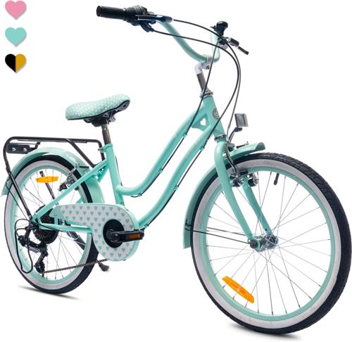Heart Bike Fiets voor een meisje van 6 tot 10 jaar, 20 inch Munt, 6 versnellingen Shimano, kinderfiets in hoogte verstelbaar