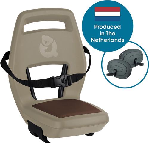 Qibbel Junior 6+ Fietsstoeltje Achter Bagagedrager bevestiging - Quick Connect - Fietszitje - Cappuccino - inclusief voetbeschermingsplaten en voetsteunen