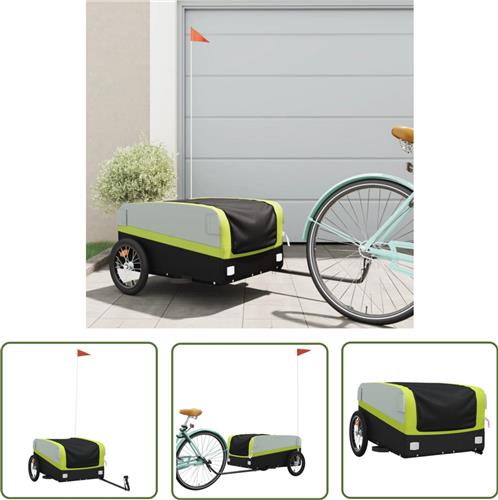 The Living Store Fietstrailer 45 kg ijzer zwart en groen - Fietstrailer - Fiets Kar - Transportwagen - Ijsbaan - Draagkracht