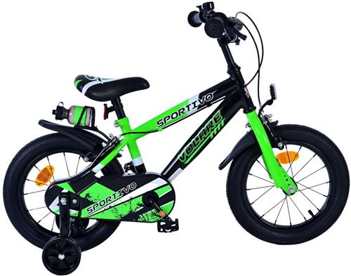 Volare Sportivo Kinderfiets - Jongens - 14 inch - Groen Zwart - Twee Handremmen