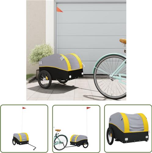 The Living Store Fietstrailer 30 kg ijzer zwart en geel - Fietstrailer - Transportfiets - Fietsaanhangwagen - Transport Kar - Bakfiets
