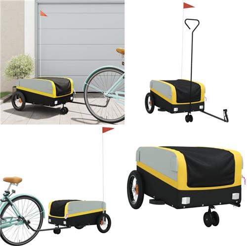 vidaXL Fietstrailer 30 kg ijzer zwart en geel - Fietstrailer - Fietstrailers - Fiets Trailer - Fiets Duwkar