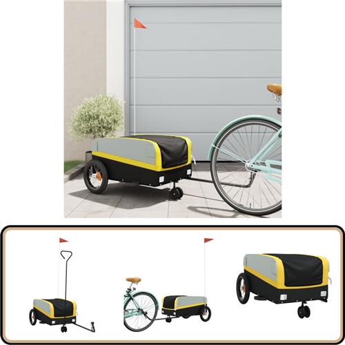 vidaXL Fietstrailer - 30 kg - Zwart en Geel Fietstrailer - Fietstrailers - Fiets Trailer - Fiets Duwkar