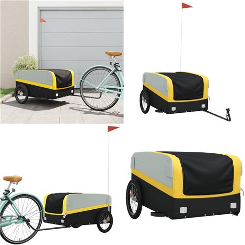 vidaXL Fietstrailer 45 kg ijzer zwart en geel - Fietstrailer - Fietstrailers - Fiets Trailer - Fiets Transportkar
