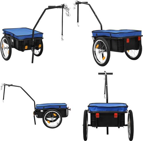 vidaXL Fietstrailer/trekwagen 155x60x83 cm staal blauw - Fietstrailer - Fietstrailers - Fiets Trailer - Fiets Transportkar