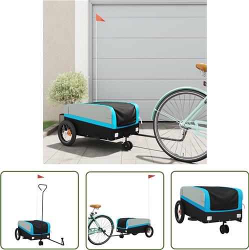 The Living Store Fietstrailer 30 kg ijzer zwart en blauw - Fietskar - Transportwagen - Fietsbak - Trekker - Karretje
