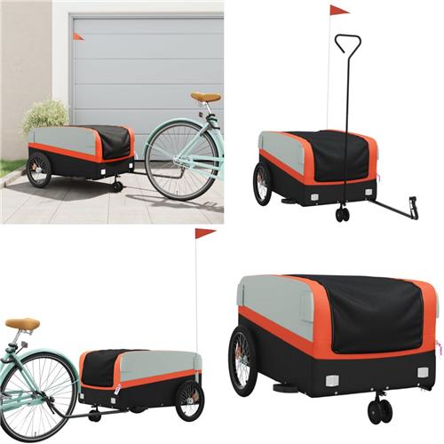 vidaXL Fietstrailer 45 kg ijzer zwart en oranje - Fietstrailer - Fietstrailers - Fiets Trailer - Fiets Duwkar