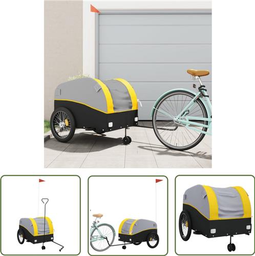 The Living Store Fietstrailer 45 kg ijzer zwart en geel - Fietstrailer - Fietskar - Transportwagen - Bagagedrager - Ijsbaan