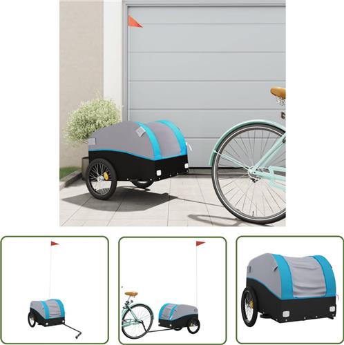 The Living Store Fietstrailer 30 kg ijzer zwart en blauw - Fietstrailer - Fietskar - Transportfiets - Vervoer Kar - Zwaartransport