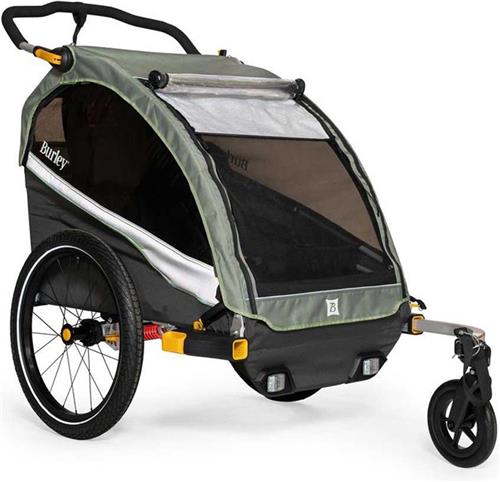Burley DLite X Single Fietskar  Fietskar voor Kinderen  Fietskar 1 Kind  Inklapbaar  Cargo Trailer  Groen Grijs