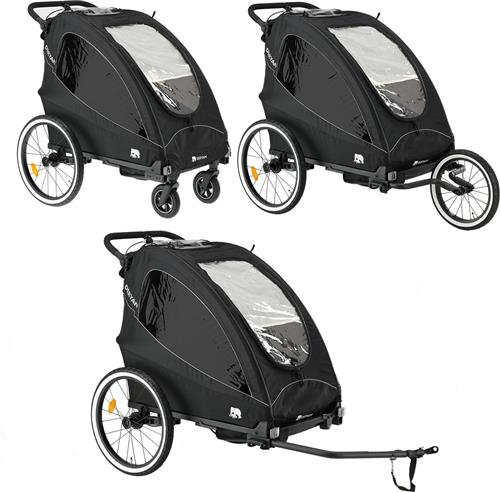Deryan Luxe Fietskar - fietskar en wandelwagen en hardloopkinderwagen - 2 persoons - Zwart