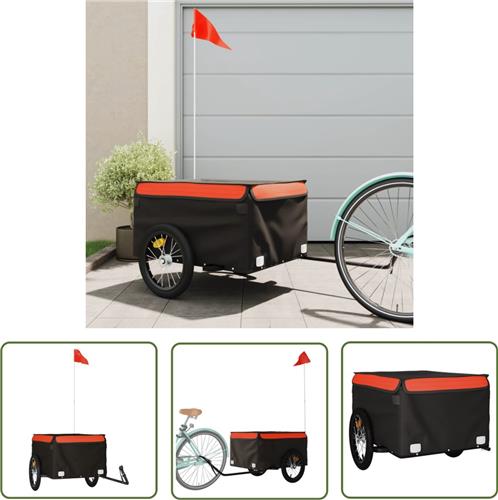 The Living Store Fietstrailer 45 kg ijzer zwart en oranje - Fietskar - Fiets Trailer - Transportfiets - Karretje - Bakfiets