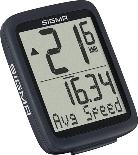 Sigma Fietscomputer met 8 functies - compact en gebruiksvriendelijk - waterdicht en bedraad - groot display - zwart