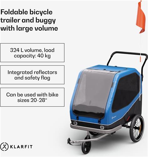 KLARFIT Goldie Buggy fietsaanhanger - 324 Liter - Inklapbaar - Blauw